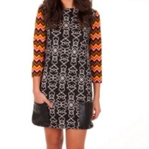 Tracy Negoshian Vivian Tiki Print Chevron Dress